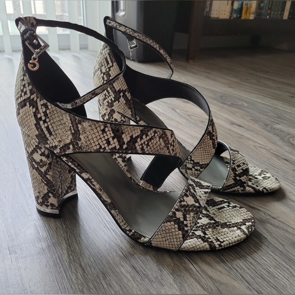 Guess snake print block heels